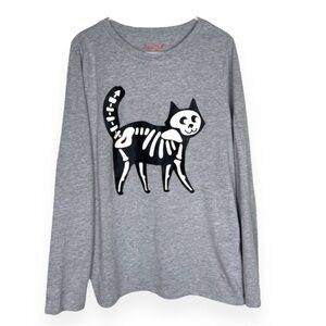 Cat & Jack Large 10/12 Kitty Cat Skeleton Heather Grey Longsleeve T Shirt
